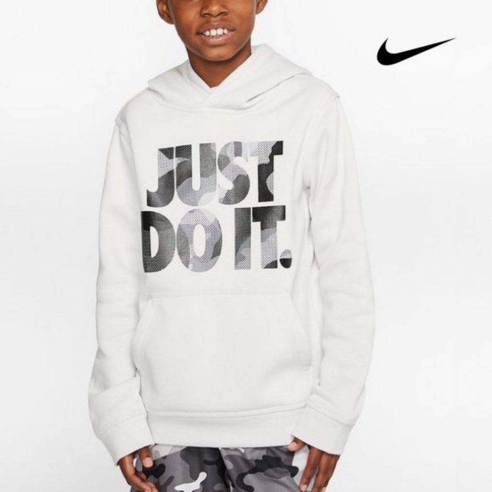 Nike Big Kids JUST DO IT Camouflage Pullover Hoodie - Beige Black Camo